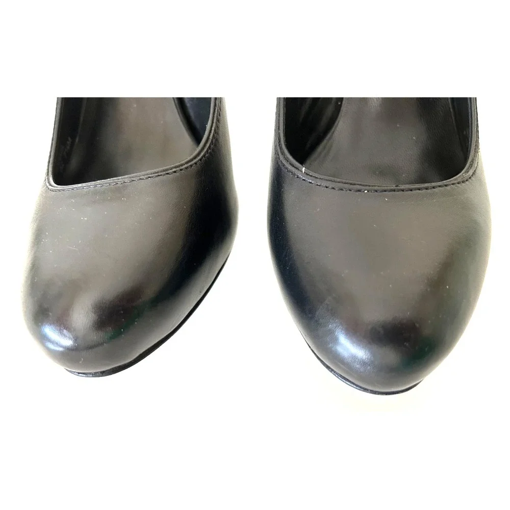 Tory Burch Black Leather Platform Pump Rounded Almond Toe Stiletto Heels 7.5 EUC